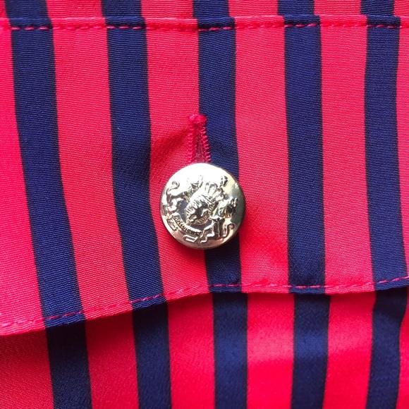Classy Vintage Joan Leslie Red & Navy Stripped Hidden Button-Down Top - Picture 6 of 8